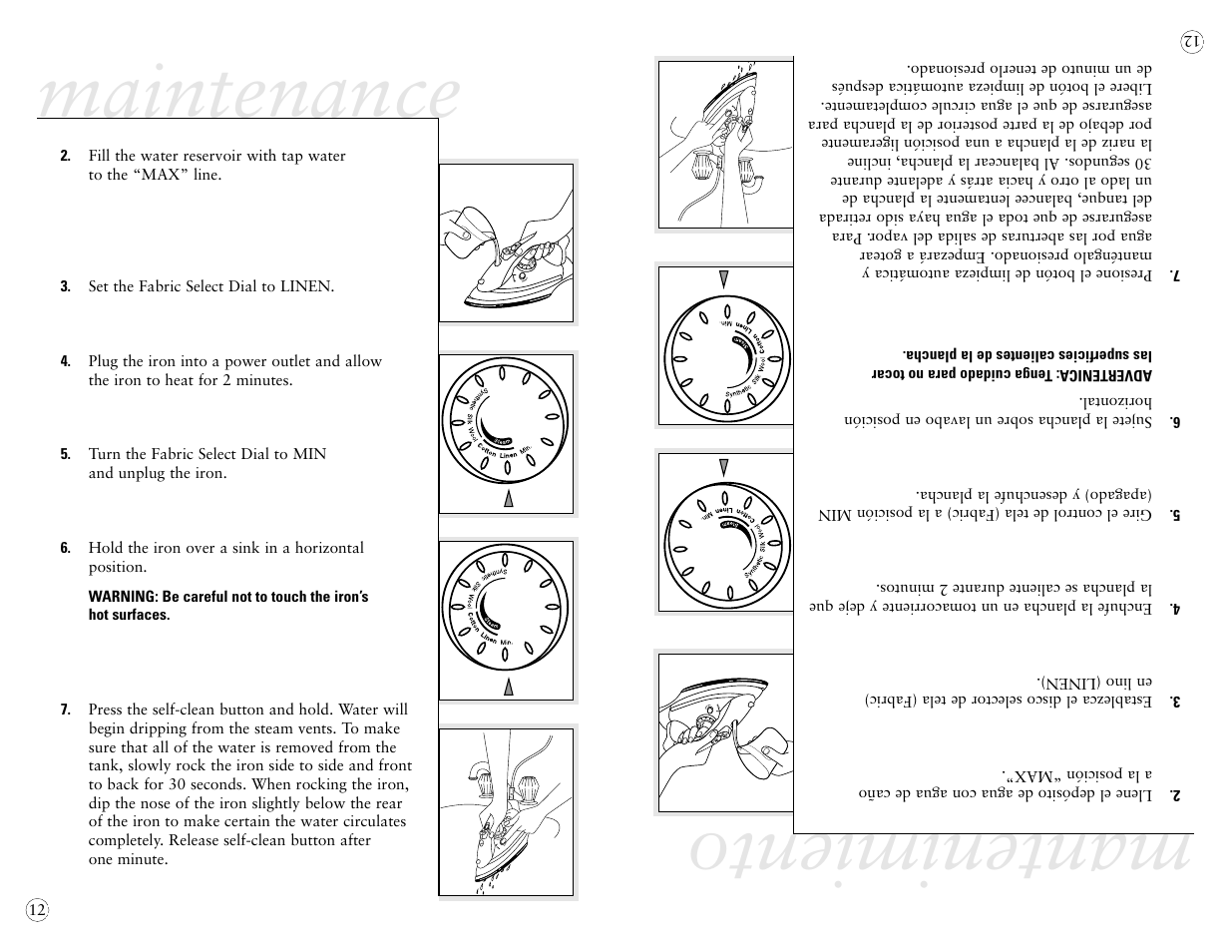 Maintenance, Mantenimiento | Sunbeam 4042 User Manual | Page 14 / 40