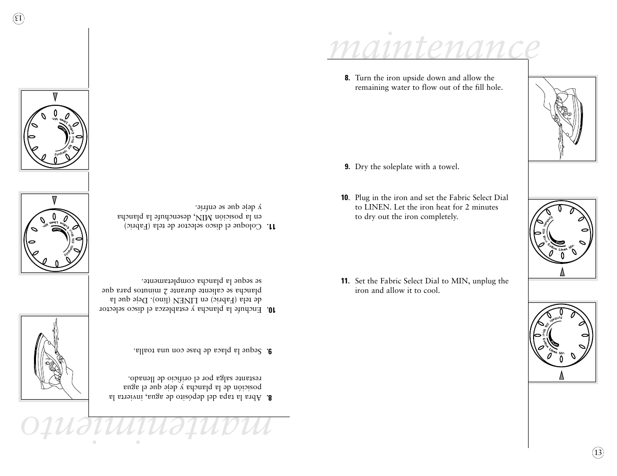 Maintenance, Mantenimiento | Sunbeam 4042 User Manual | Page 15 / 40