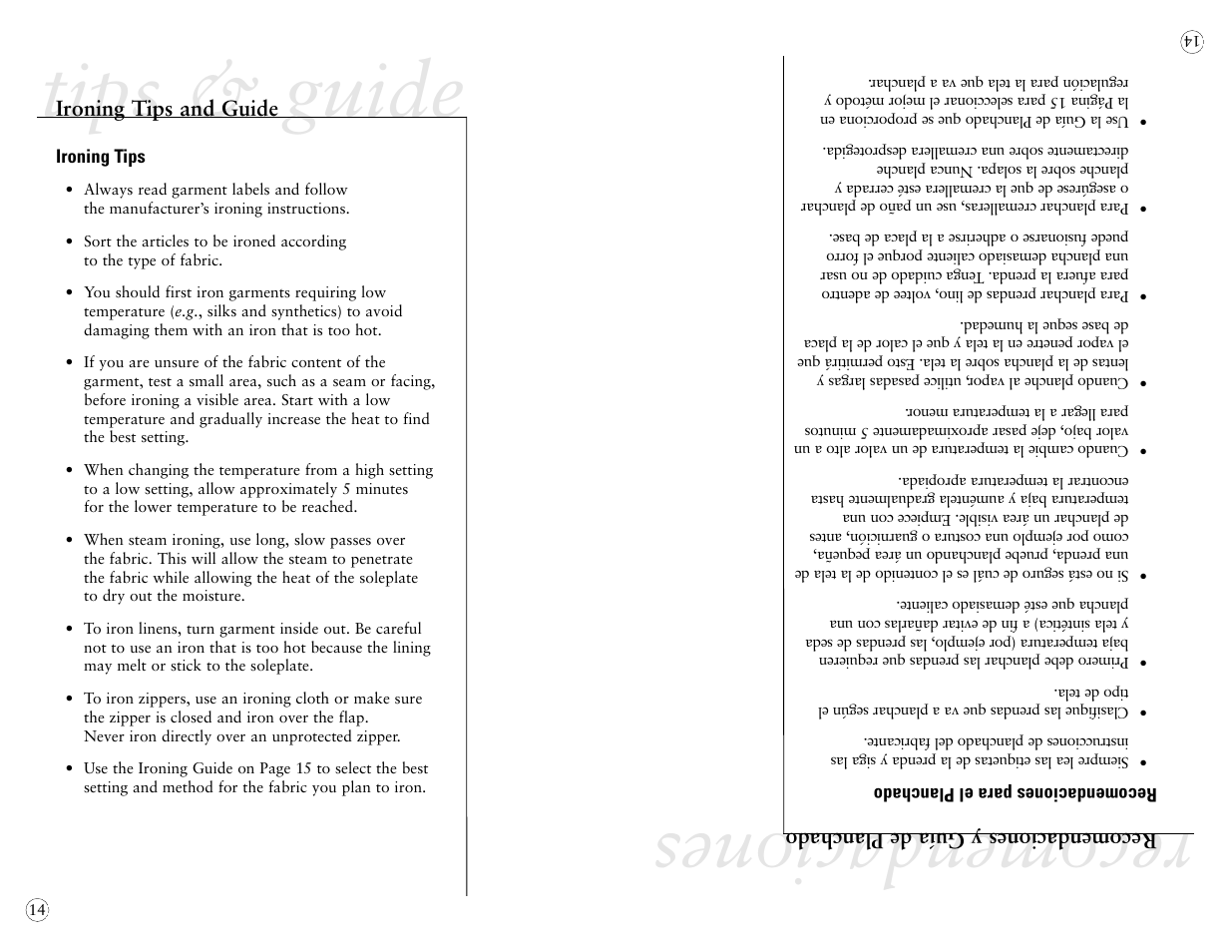 Tips & guide, Recomendaciones | Sunbeam 4042 User Manual | Page 16 / 40