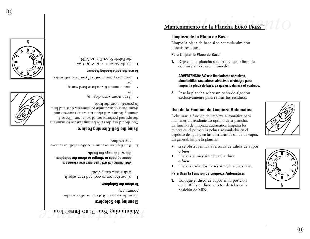 Maintenance, Mantenimiento | Sunbeam 4042 User Manual | Page 33 / 40