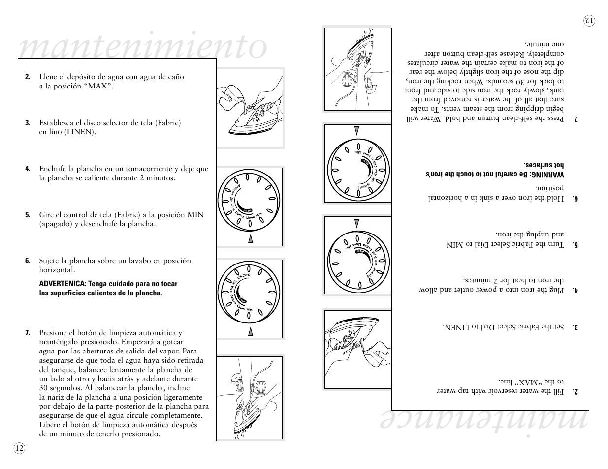 Maintenance, Mantenimiento | Sunbeam 4042 User Manual | Page 34 / 40