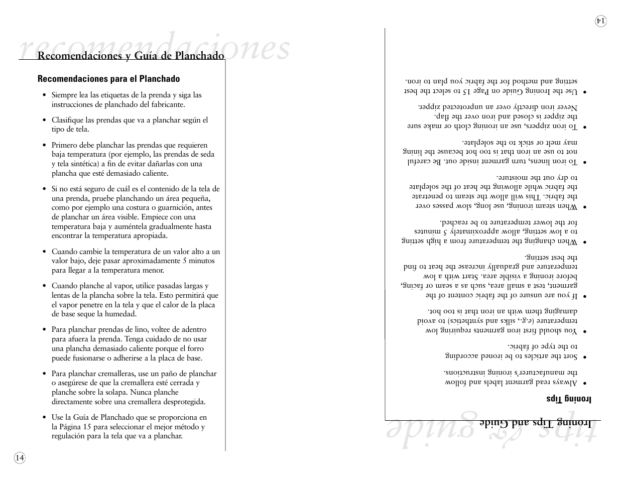 Tips & guide, Recomendaciones | Sunbeam 4042 User Manual | Page 36 / 40