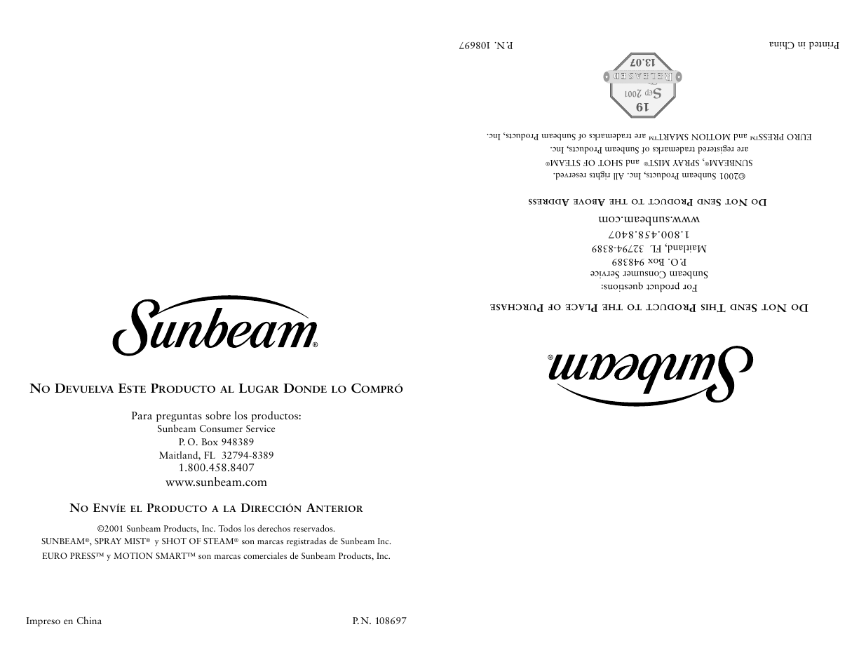 Sunbeam 4042 User Manual | Page 40 / 40