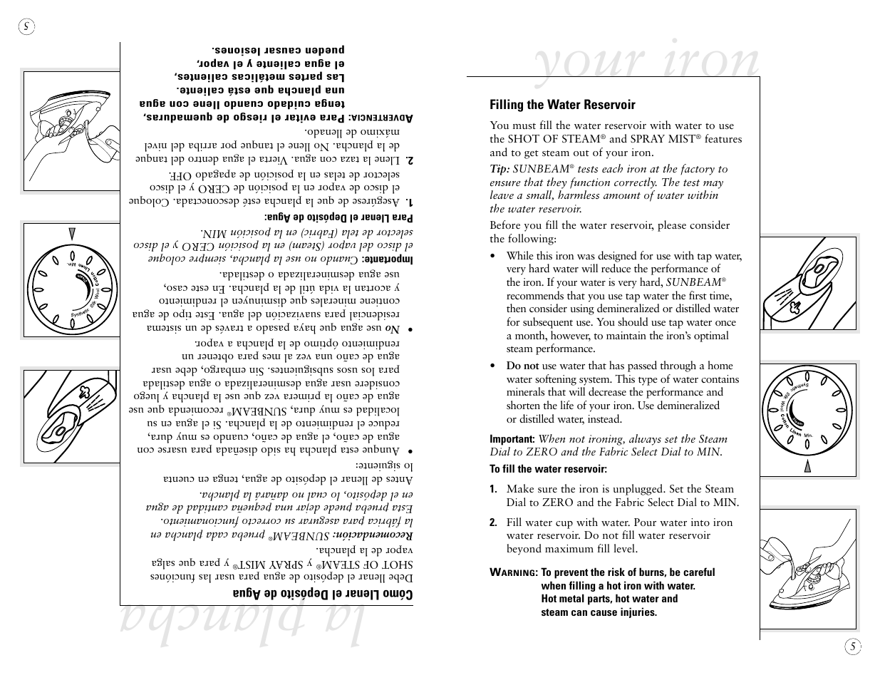 Your iron, La plancha | Sunbeam 4042 User Manual | Page 7 / 40