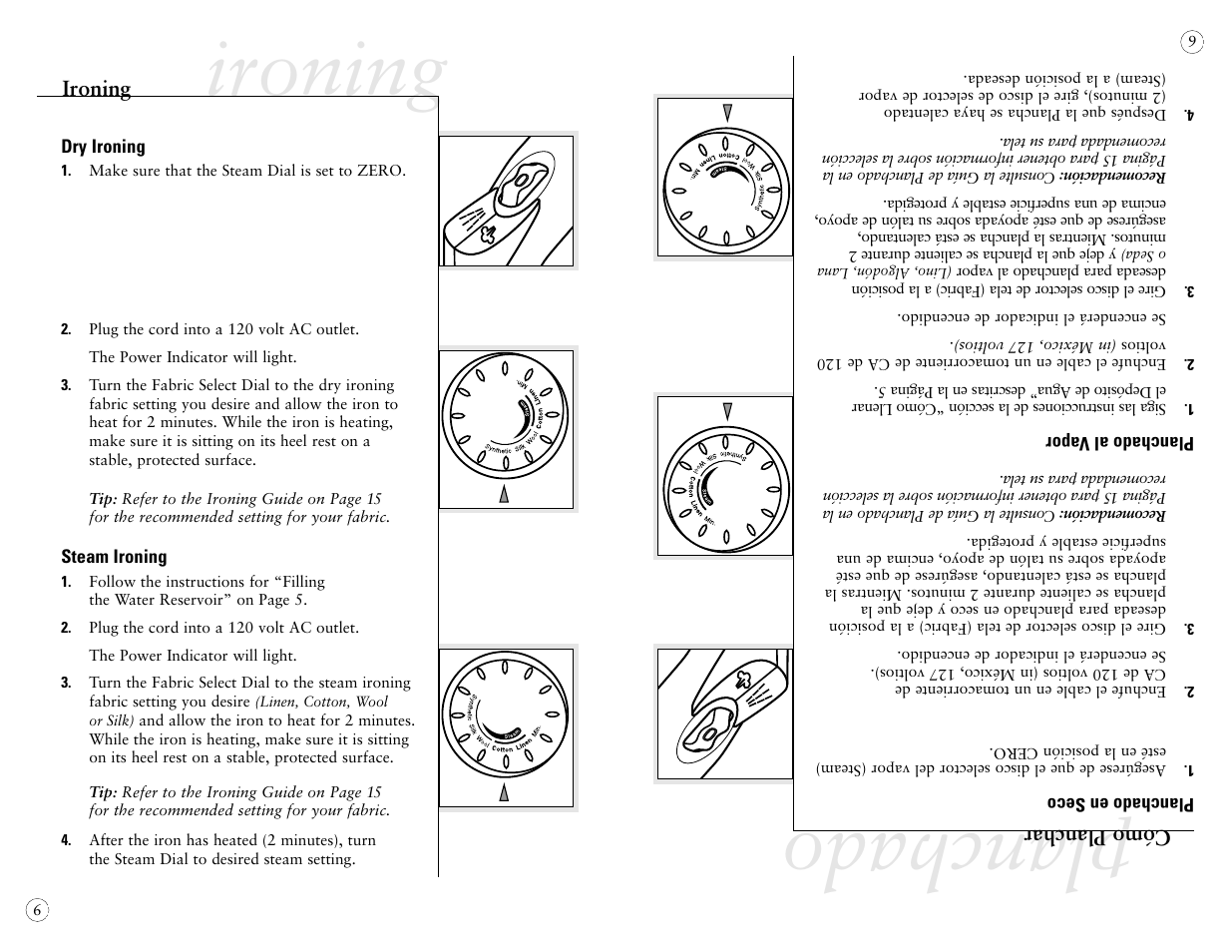 Ironing, Planchado | Sunbeam 4042 User Manual | Page 8 / 40