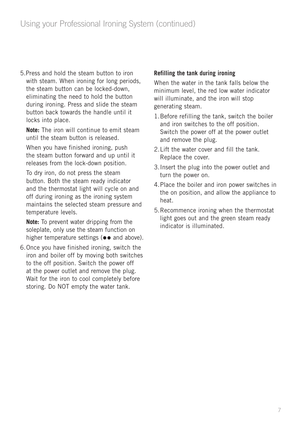 Using your professional ironing system (continued) | Sunbeam SR8600 User Manual | Page 7 / 12
