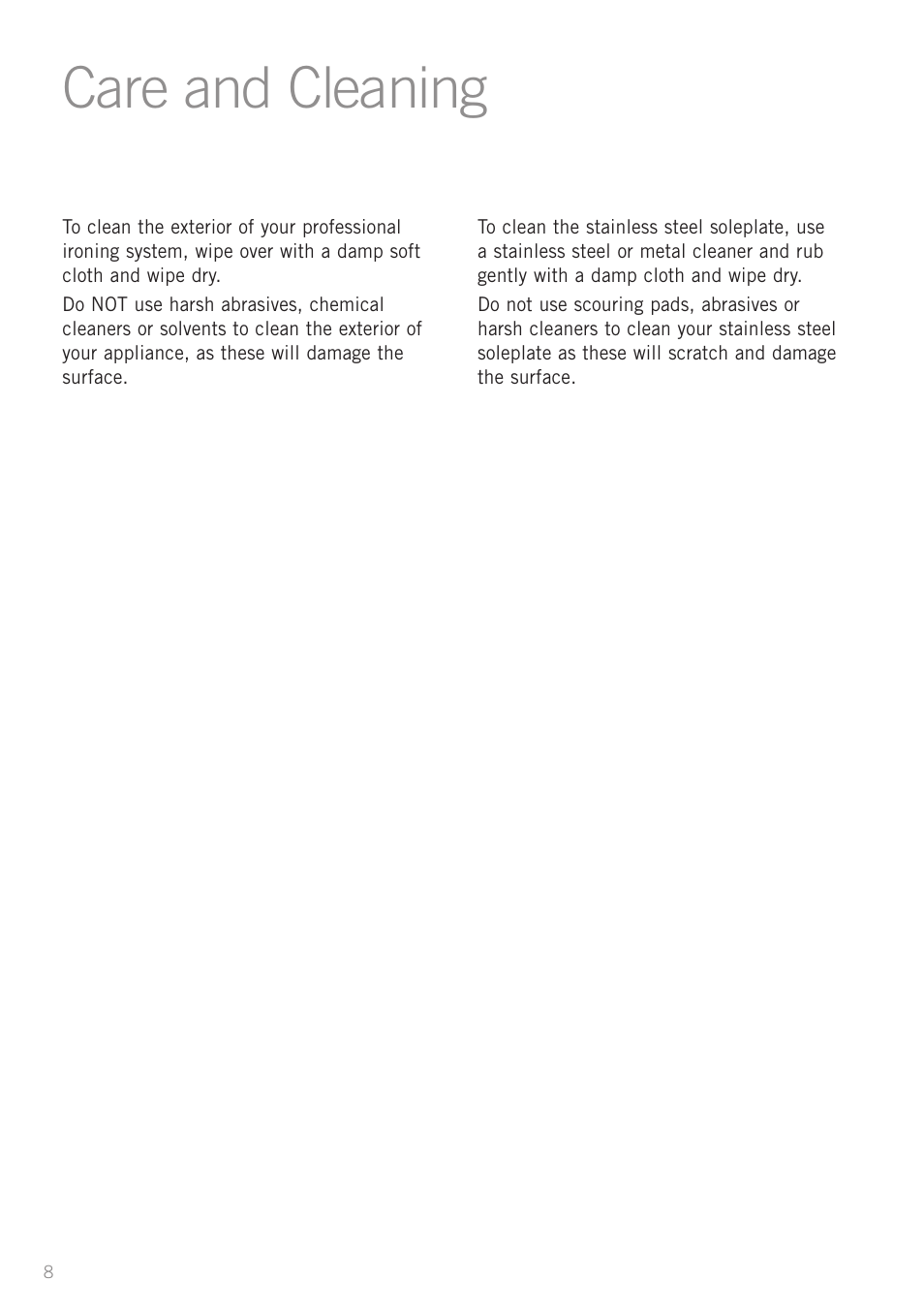 Care and cleaning | Sunbeam SR8600 User Manual | Page 8 / 12