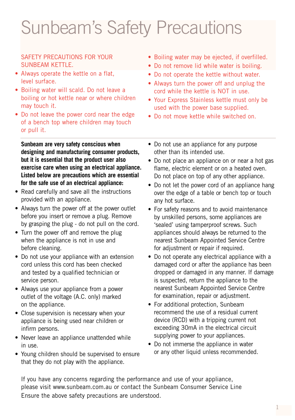 Sunbeam’s safety precautions | Sunbeam KE7300 User Manual | Page 3 / 9