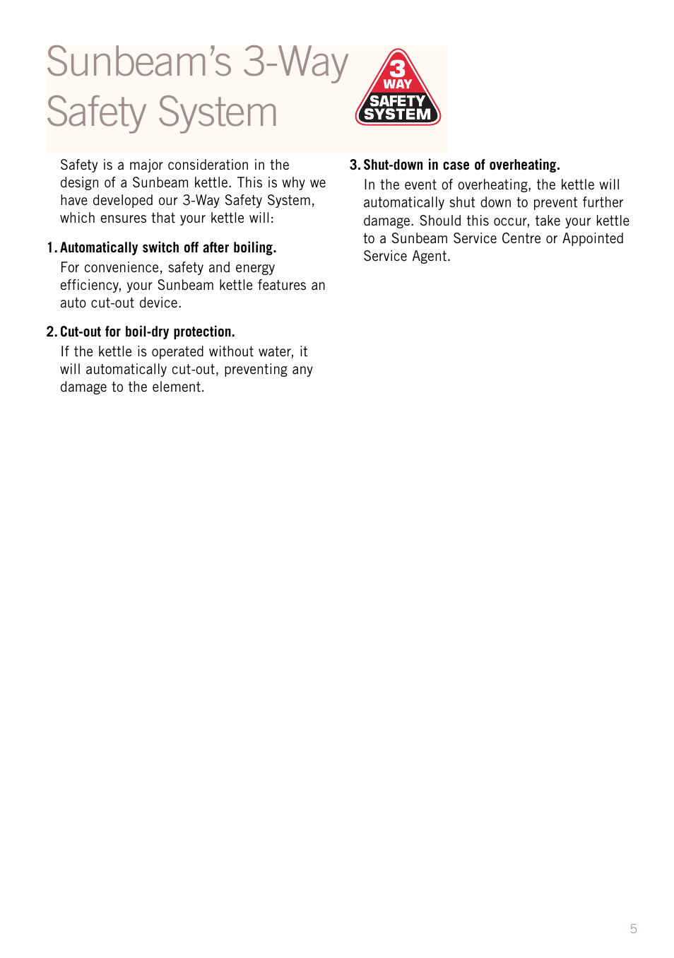 Sunbeam’s 3-way safety system | Sunbeam KE7300 User Manual | Page 7 / 9