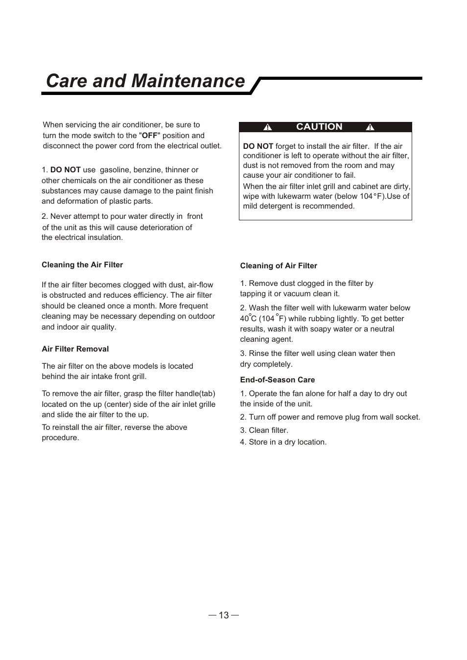 Т³гж 1, Care and maintenance | Sunbeam SCA062RWB1 User Manual | Page 14 / 16