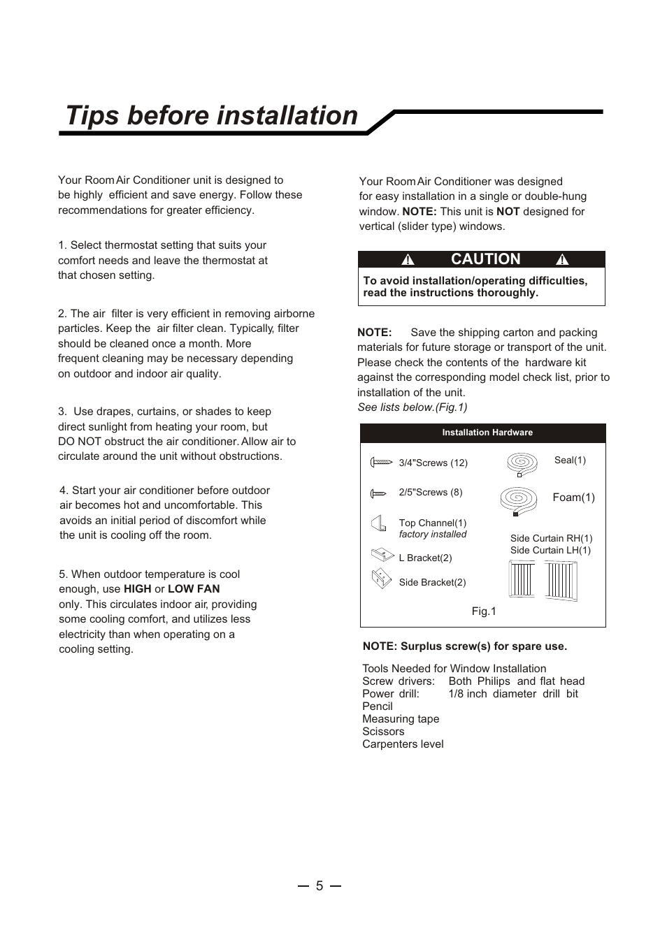 Т³гж 1, Tips before installation, Caution | Sunbeam SCA062RWB1 User Manual | Page 6 / 16