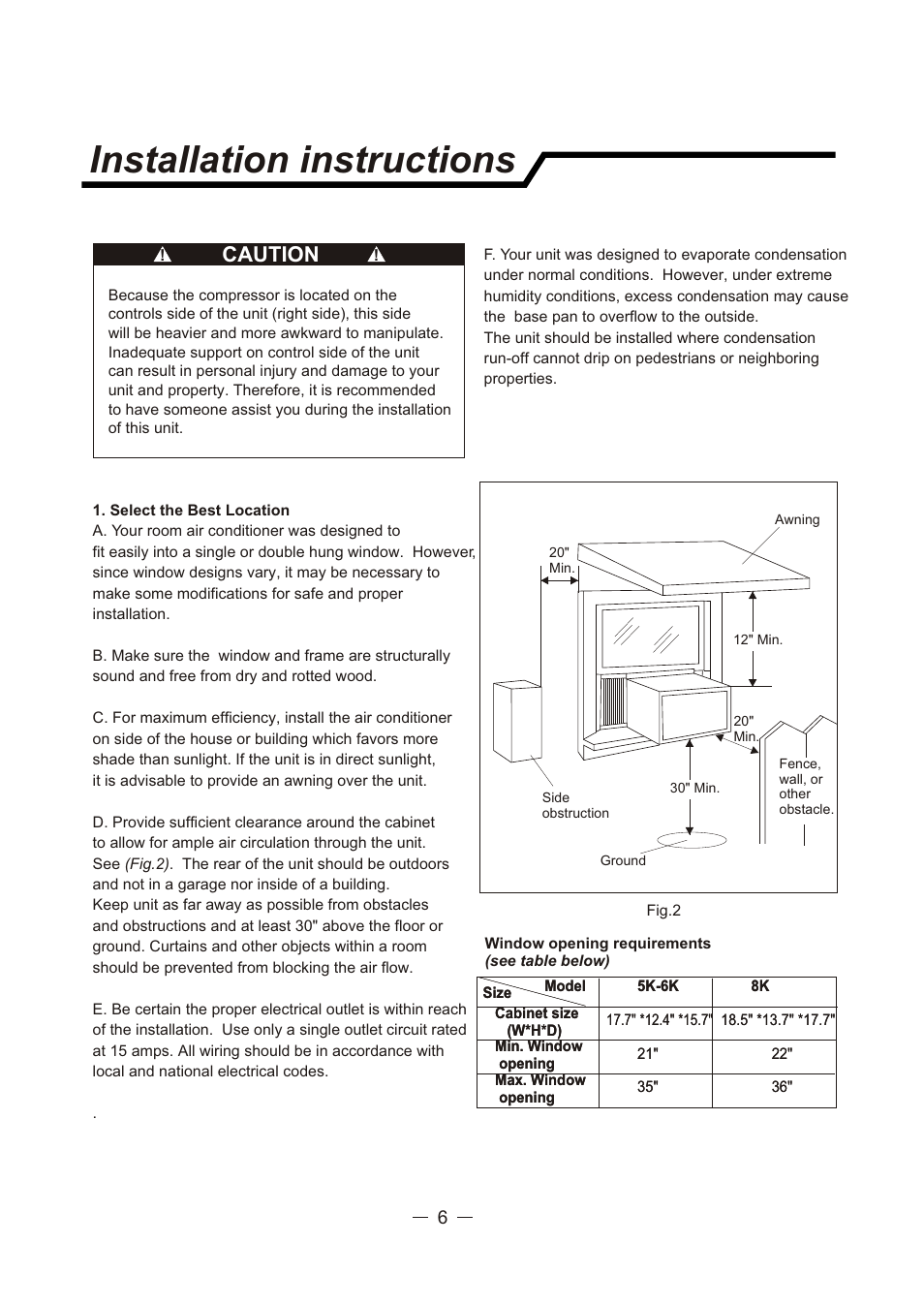 Т³гж 1, Installation instructions, Caution | Sunbeam SCA062RWB1 User Manual | Page 7 / 16