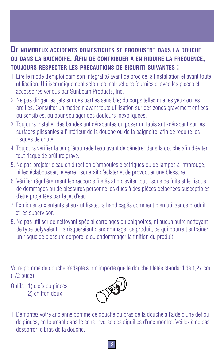 Consignes de sécurité importantes, Nstructions, Installation | Sunbeam 6911 User Manual | Page 5 / 12