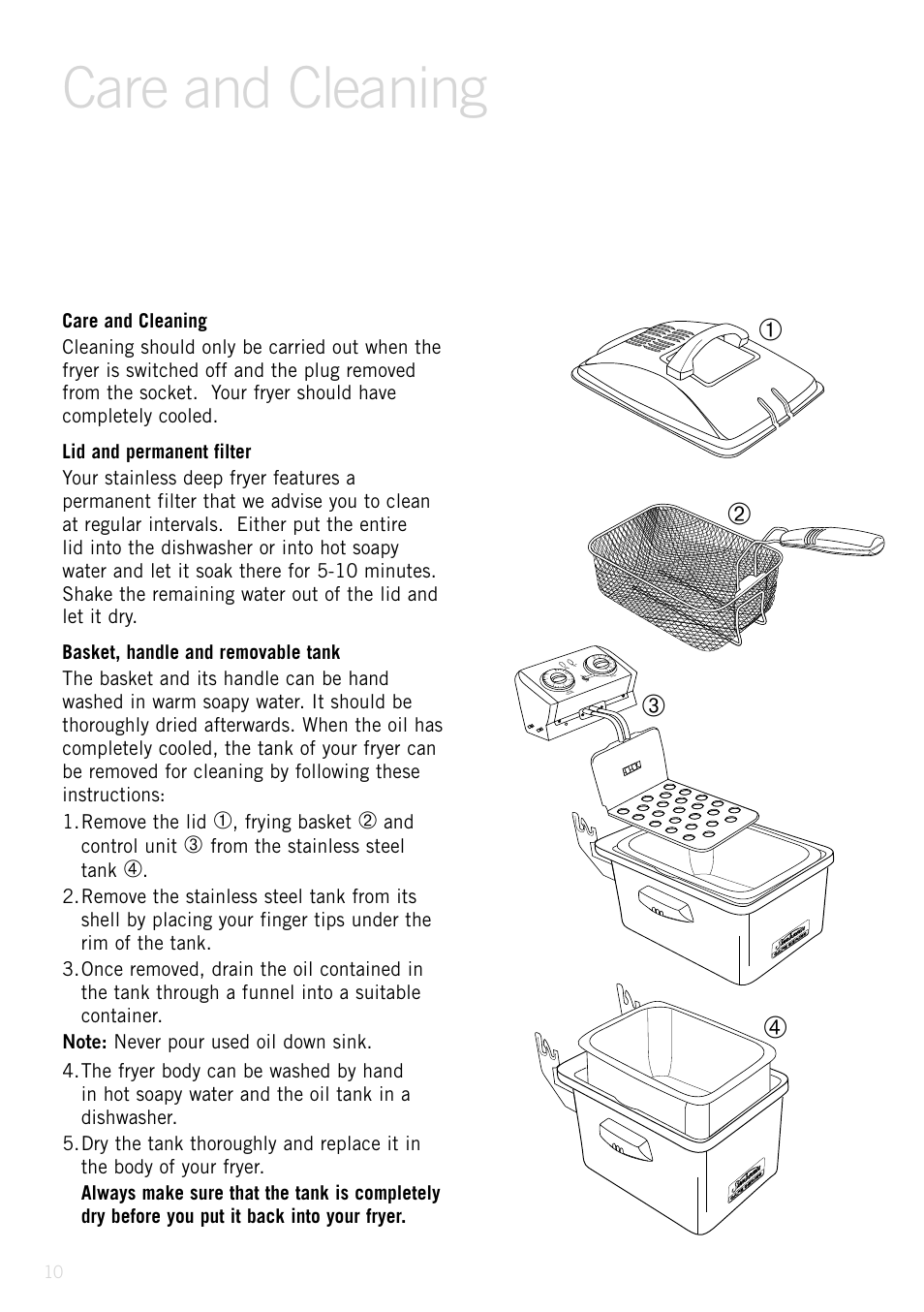 Care and cleaning | Sunbeam Deep Fryer User Manual | Page 11 / 23