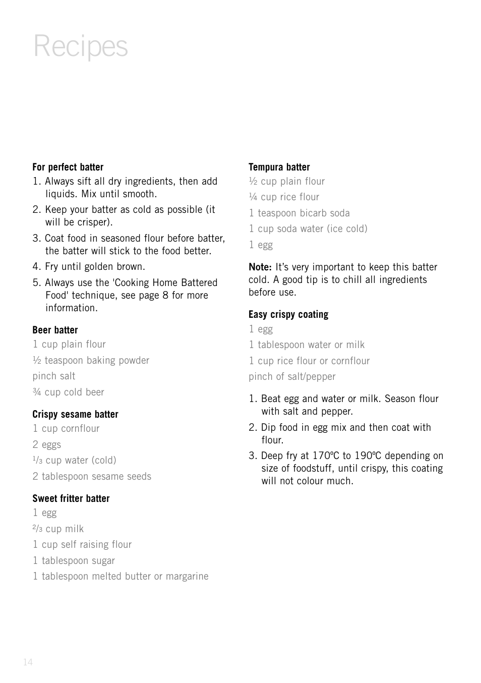 Recipes | Sunbeam Deep Fryer User Manual | Page 13 / 23