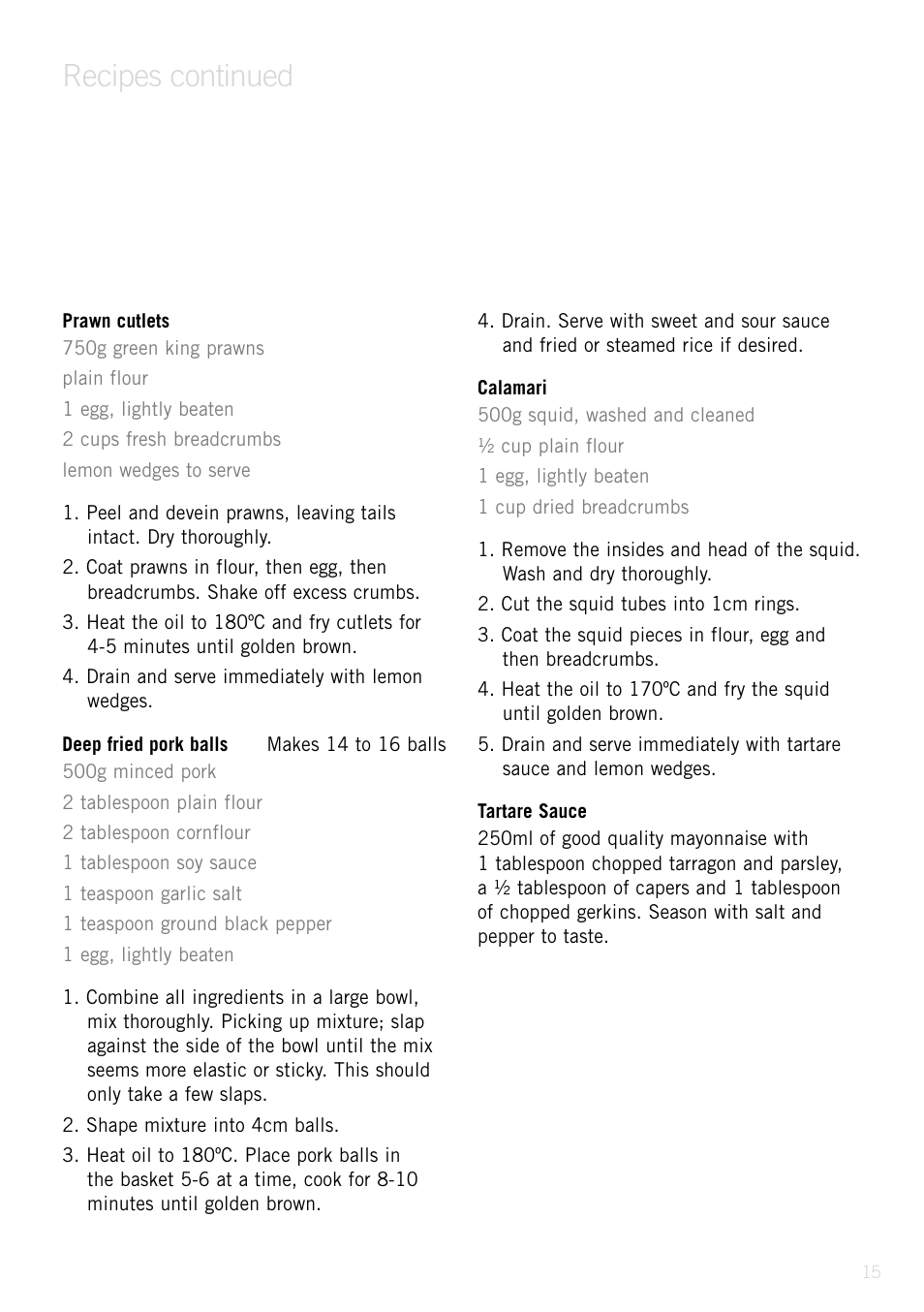 Recipes continued | Sunbeam Deep Fryer User Manual | Page 14 / 23