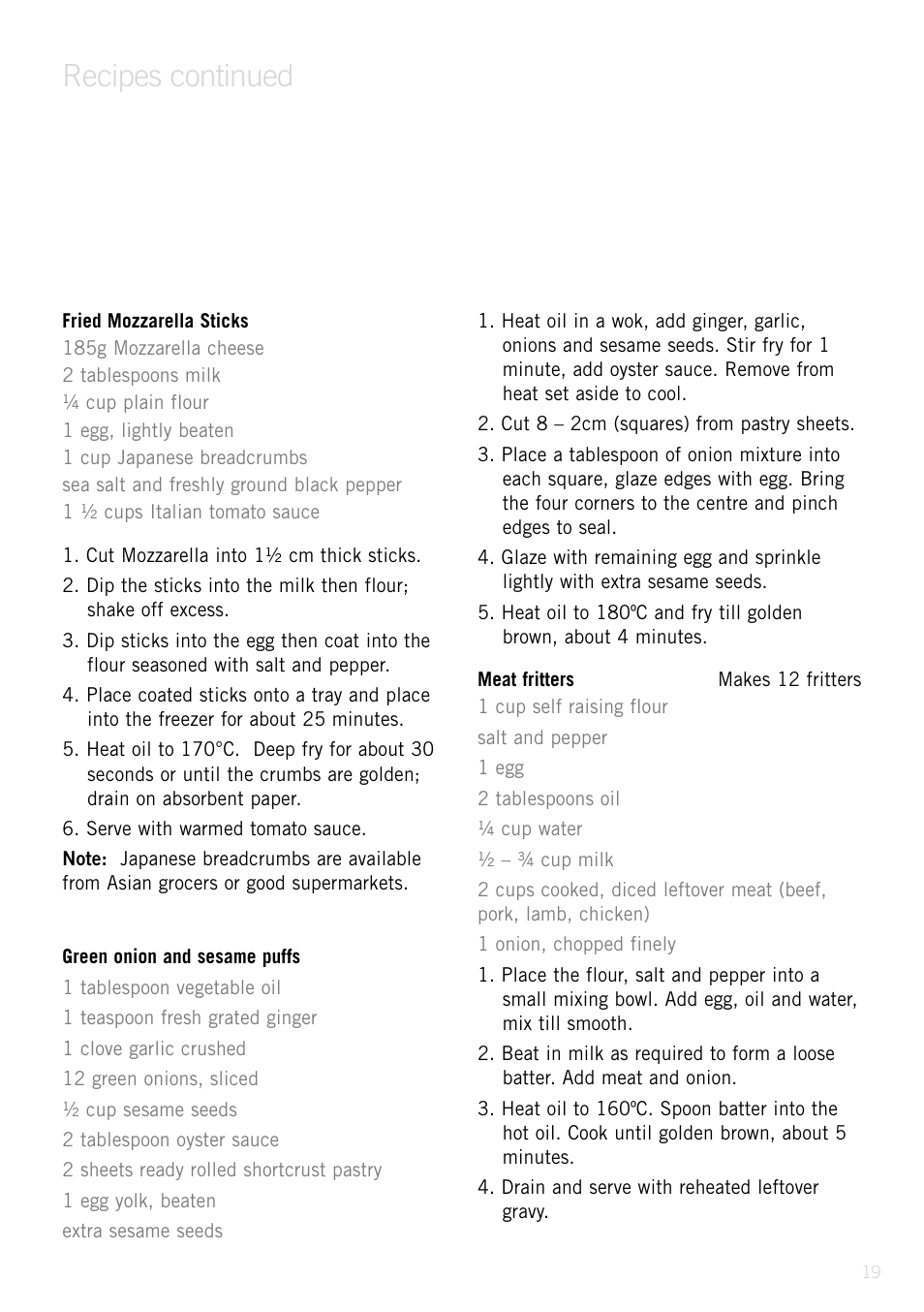 Recipes continued | Sunbeam Deep Fryer User Manual | Page 18 / 23