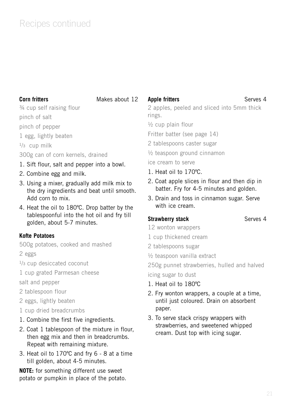 Recipes continued | Sunbeam Deep Fryer User Manual | Page 20 / 23