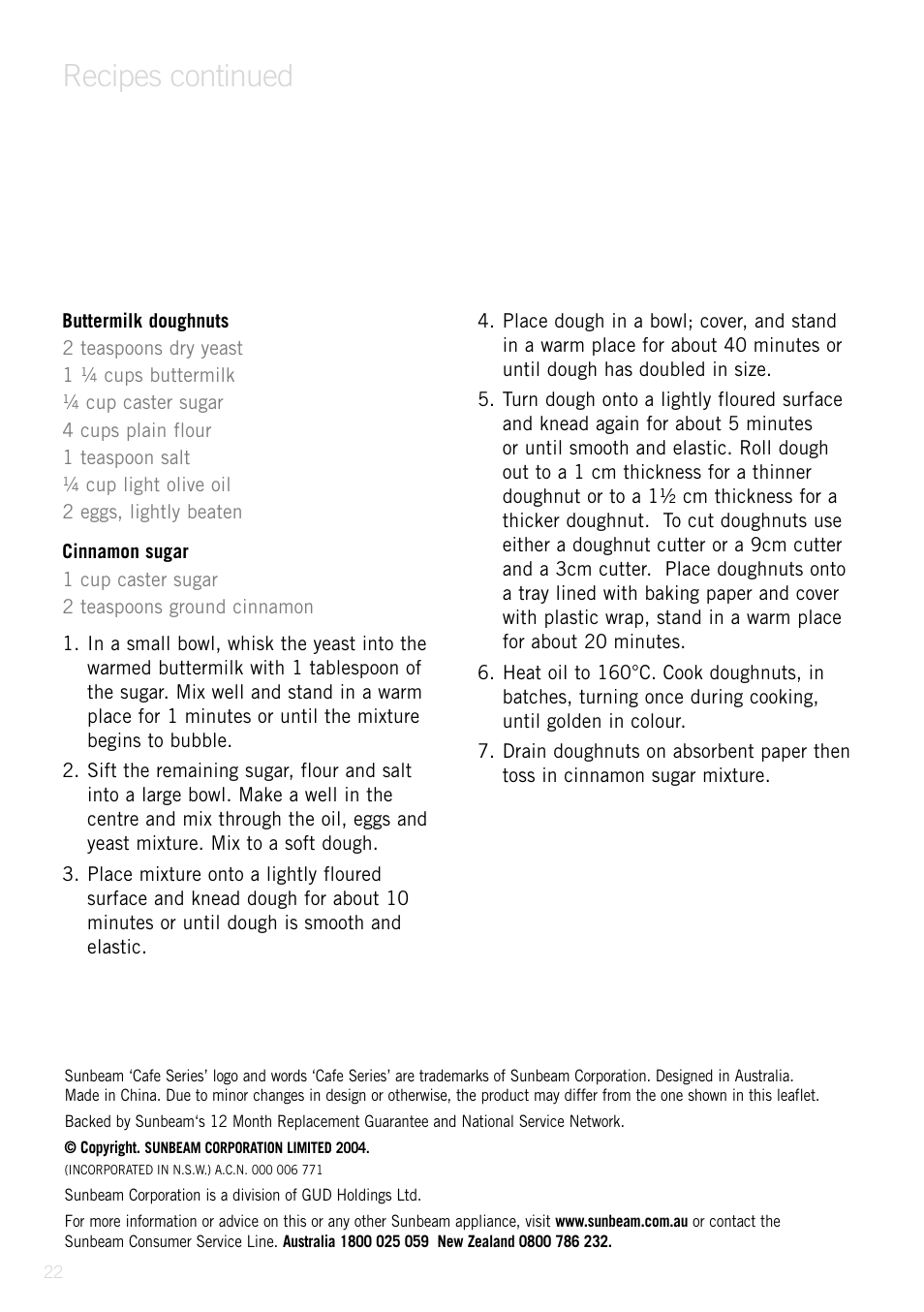 Recipes continued | Sunbeam Deep Fryer User Manual | Page 21 / 23