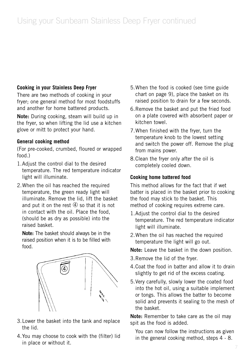 Using your sunbeam stainless deep fryer continued | Sunbeam Deep Fryer User Manual | Page 8 / 23