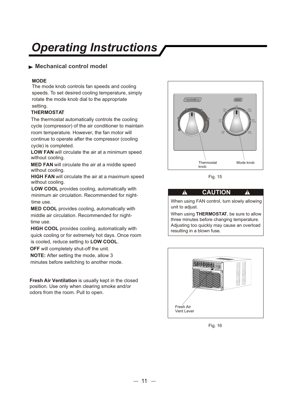 Т³гж 12, Operating instructions, Caution | Mechanical control model | Sunbeam SCA103RWB1 User Manual | Page 12 / 18