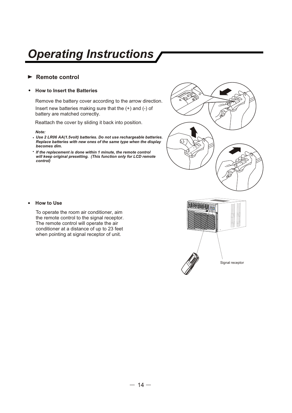 Т³гж 15, Operating instructions, Remote control | Sunbeam SCA103RWB1 User Manual | Page 15 / 18