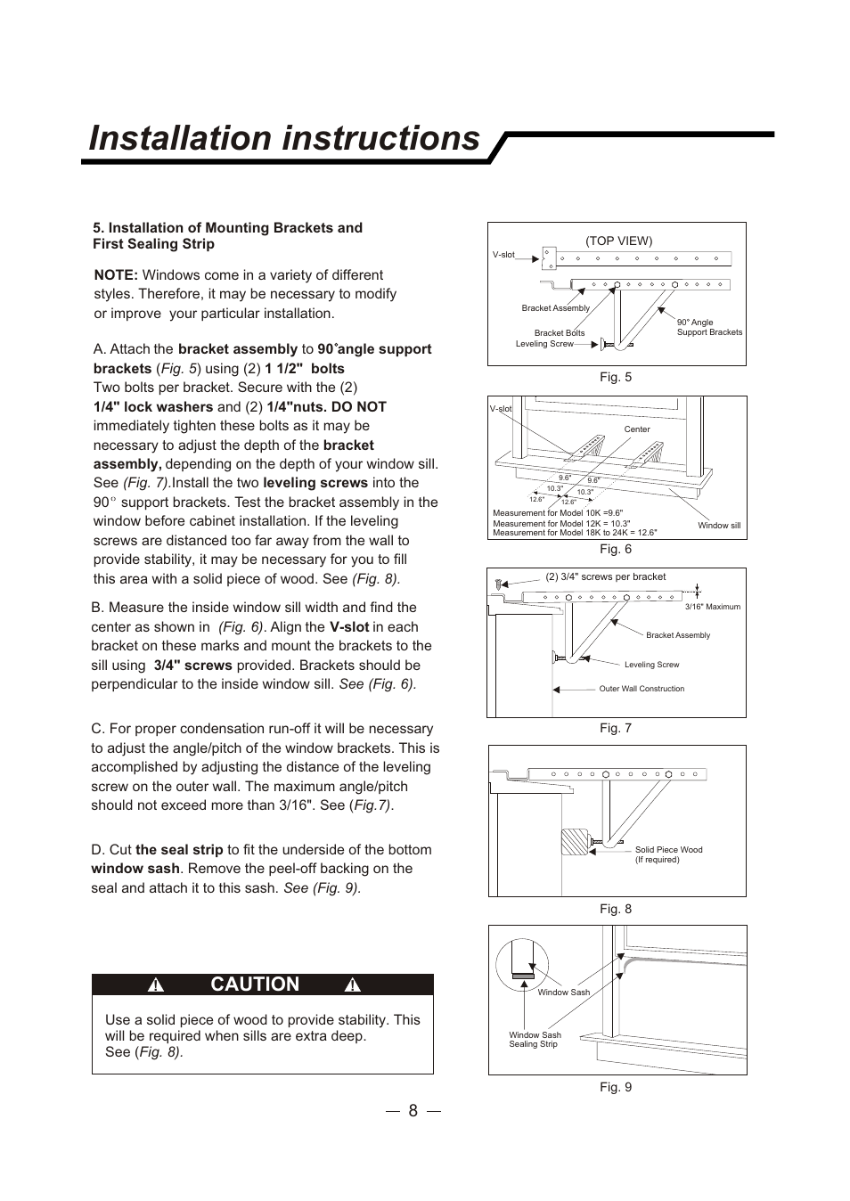 Т³гж 9, Installation instructions, Caution | Sunbeam SCA103RWB1 User Manual | Page 9 / 18