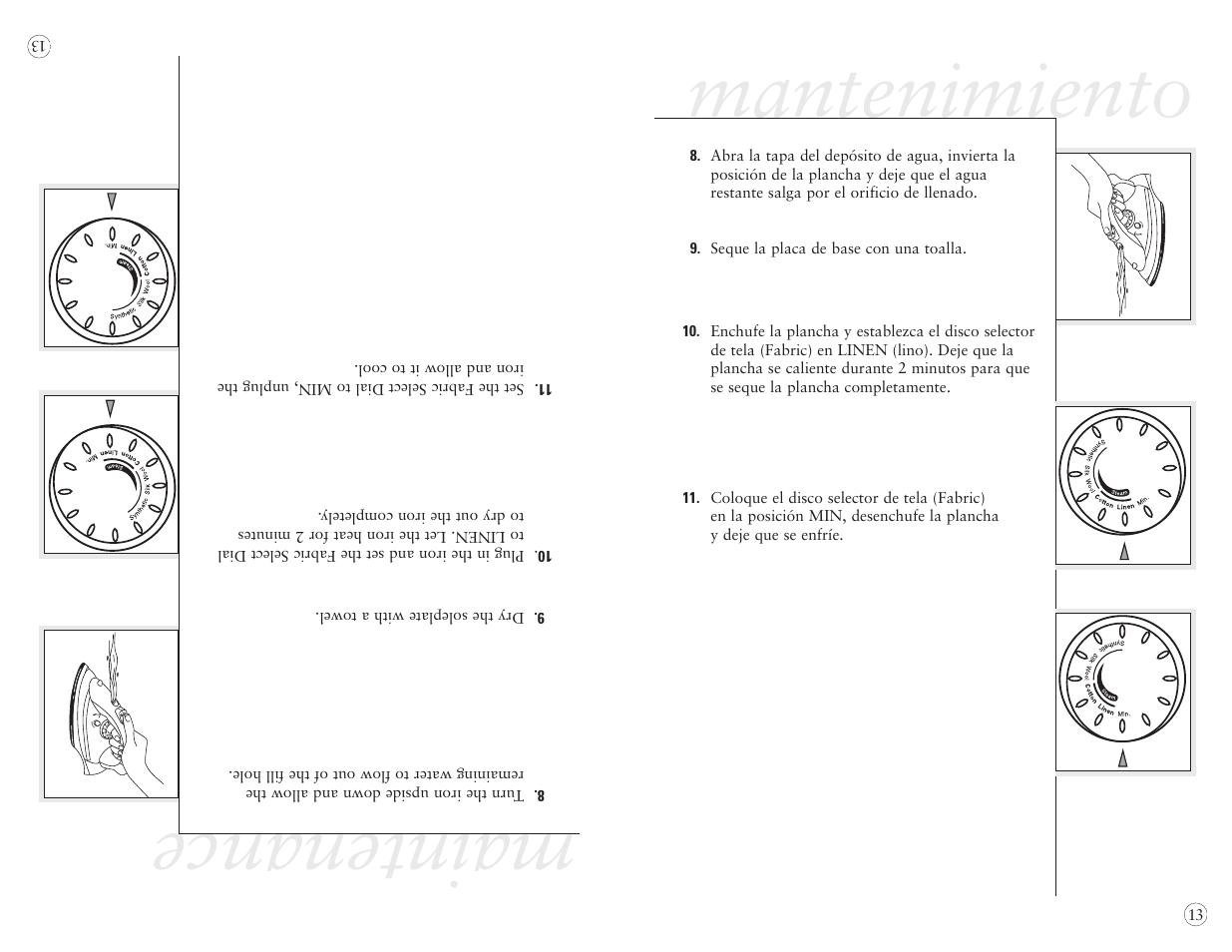 Maintenance, Mantenimiento | Sunbeam EURO PRESS IRON 4045 User Manual | Page 35 / 40