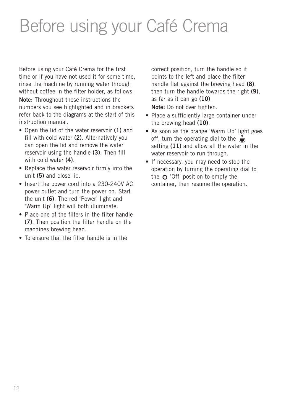 Before using your café crema | Sunbeam EM4800 User Manual | Page 14 / 28