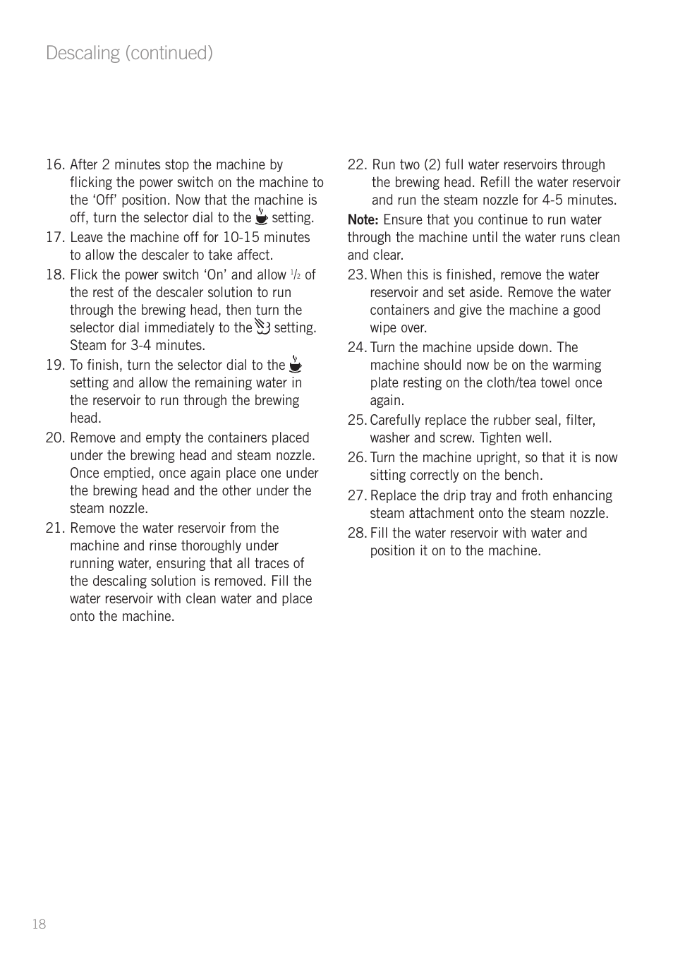 Descaling (continued) | Sunbeam EM4800 User Manual | Page 20 / 28
