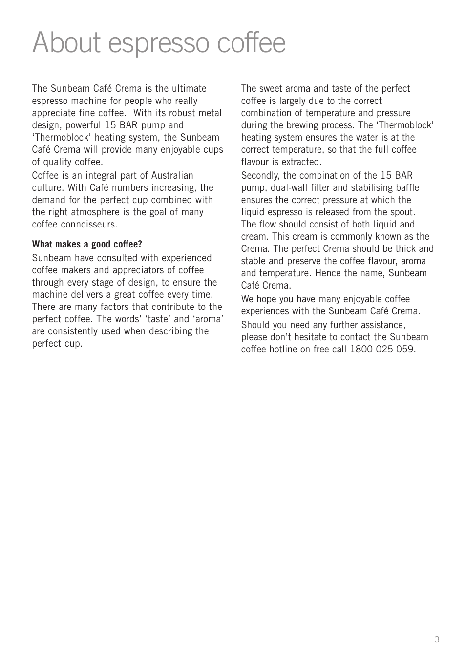 About espresso coffee | Sunbeam EM4800 User Manual | Page 5 / 28