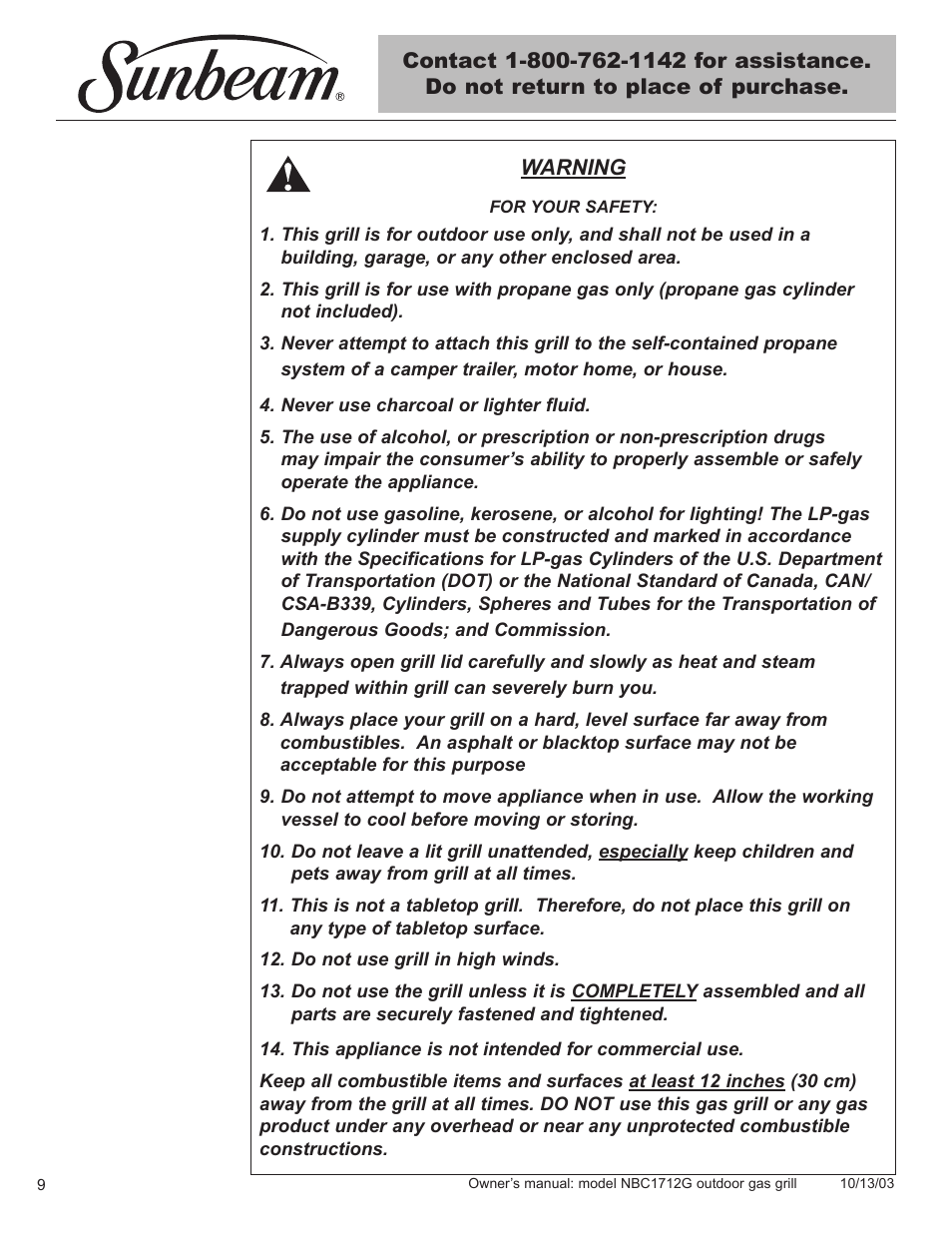 Sunbeam NBC1712G User Manual | Page 10 / 34
