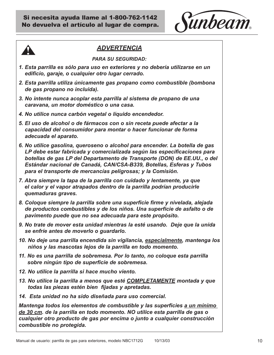 Sunbeam NBC1712G User Manual | Page 11 / 34