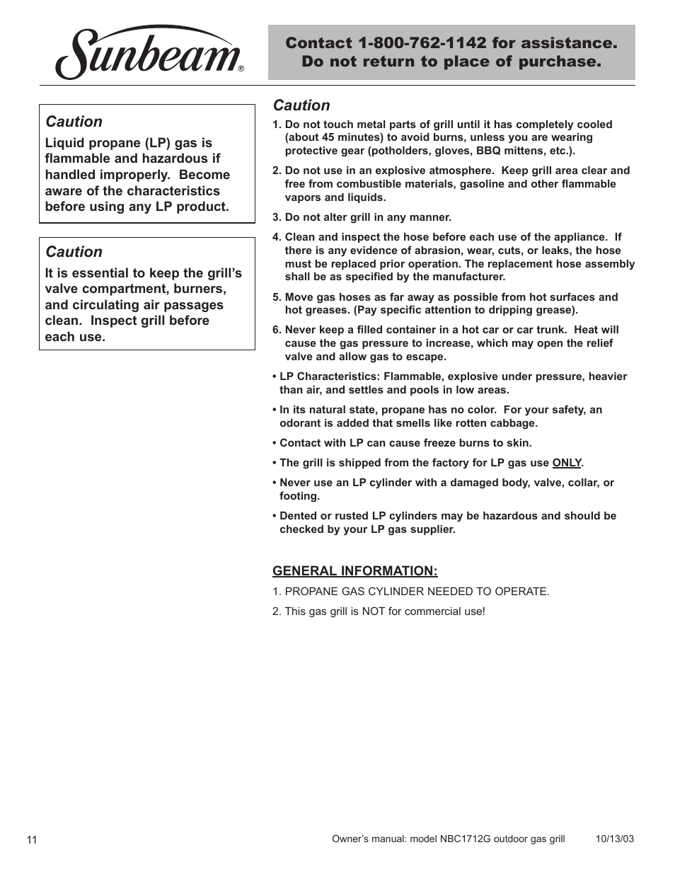 Caution | Sunbeam NBC1712G User Manual | Page 12 / 34