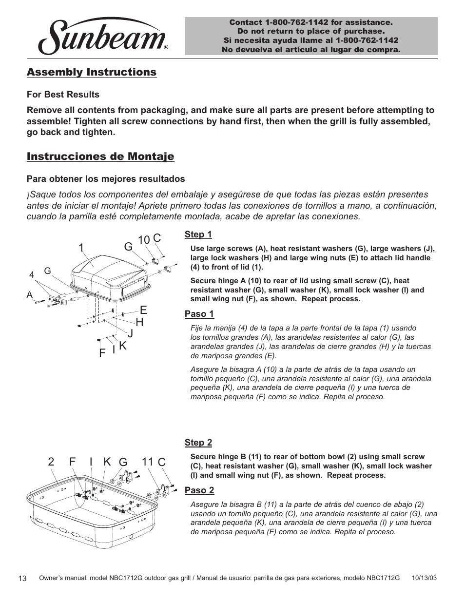 Sunbeam NBC1712G User Manual | Page 14 / 34
