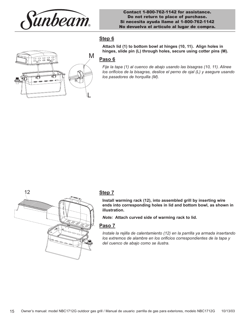 Sunbeam NBC1712G User Manual | Page 16 / 34