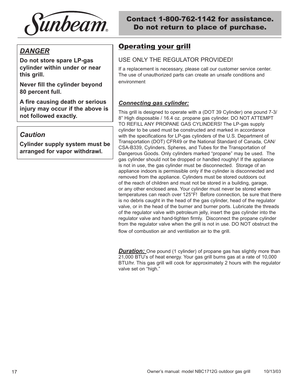 Sunbeam NBC1712G User Manual | Page 18 / 34