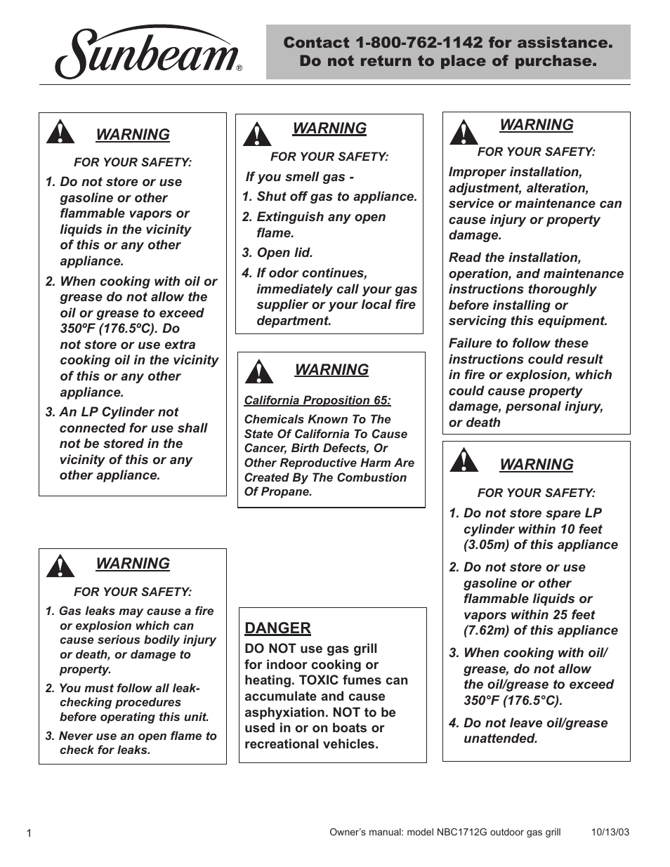Sunbeam NBC1712G User Manual | Page 2 / 34