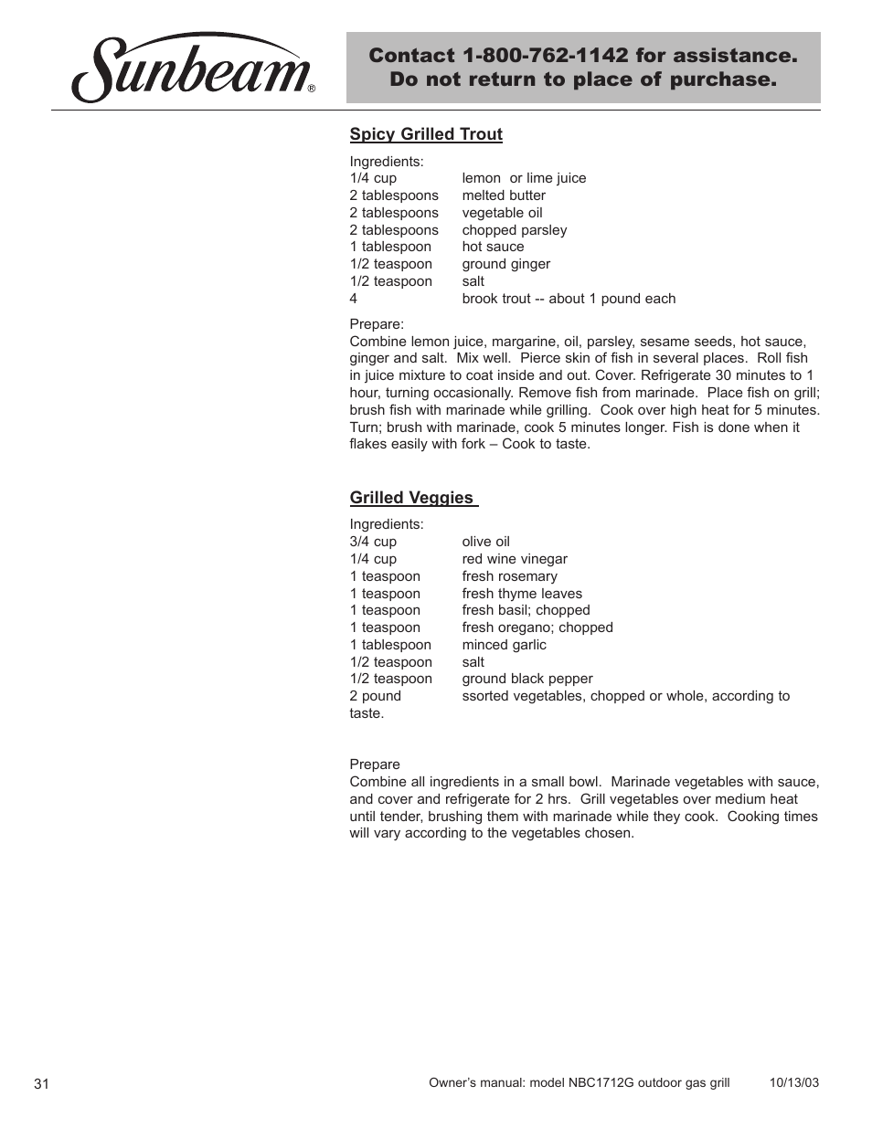 Sunbeam NBC1712G User Manual | Page 32 / 34