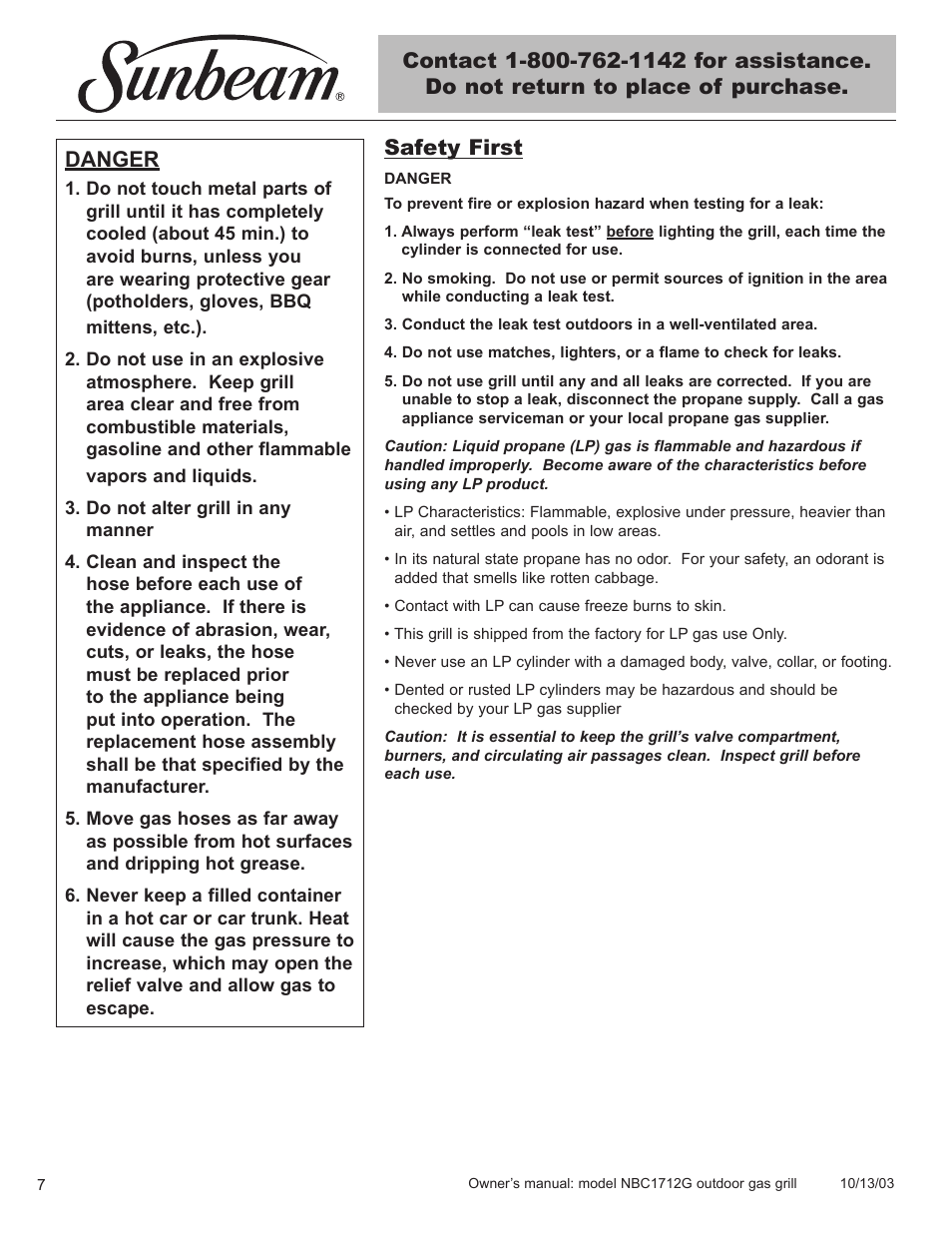 Safety first, Danger | Sunbeam NBC1712G User Manual | Page 8 / 34