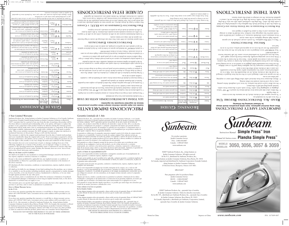 Sunbeam 3059 User Manual | 2 pages