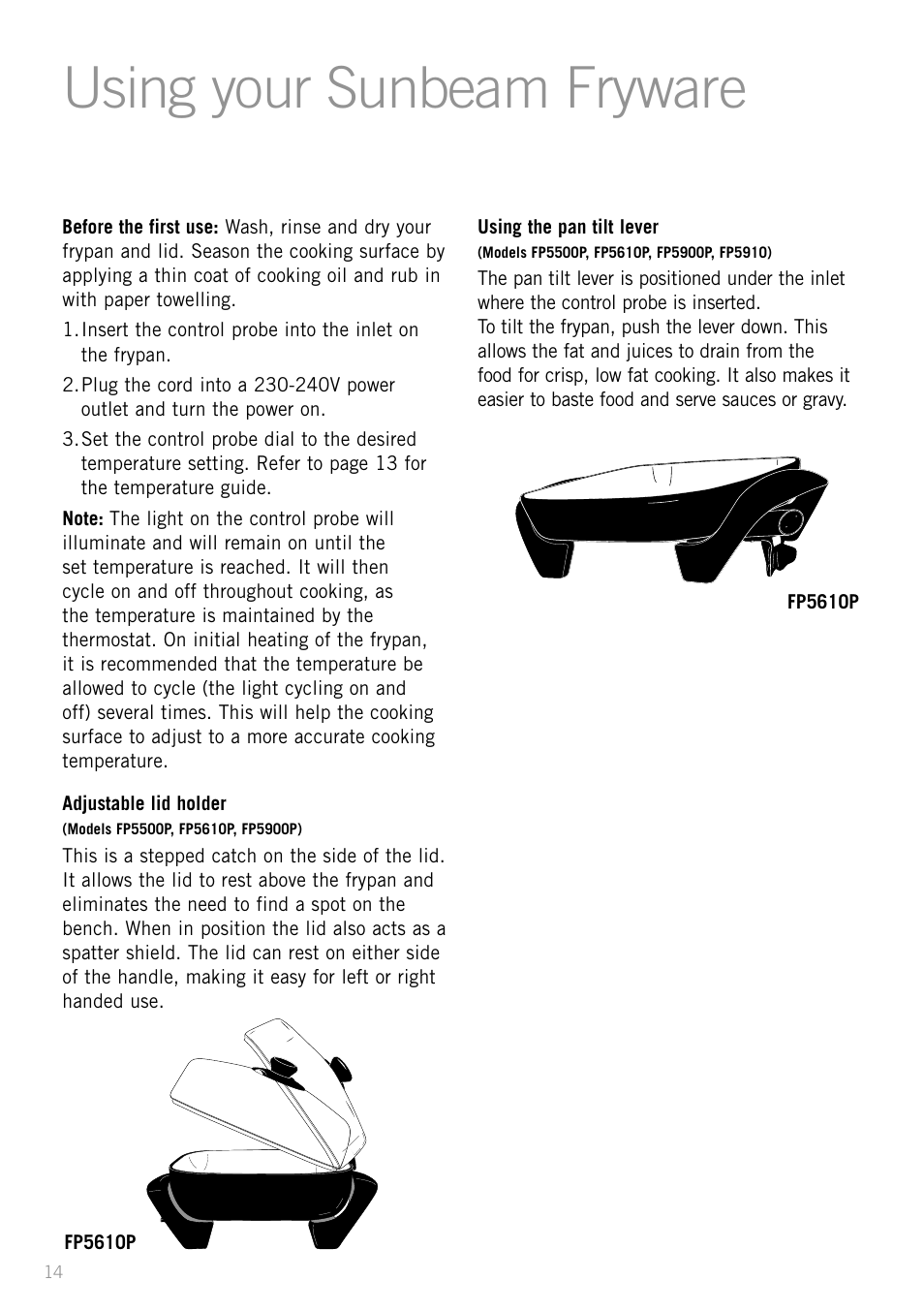 Using your sunbeam fryware | Sunbeam SK4200P User Manual | Page 16 / 36