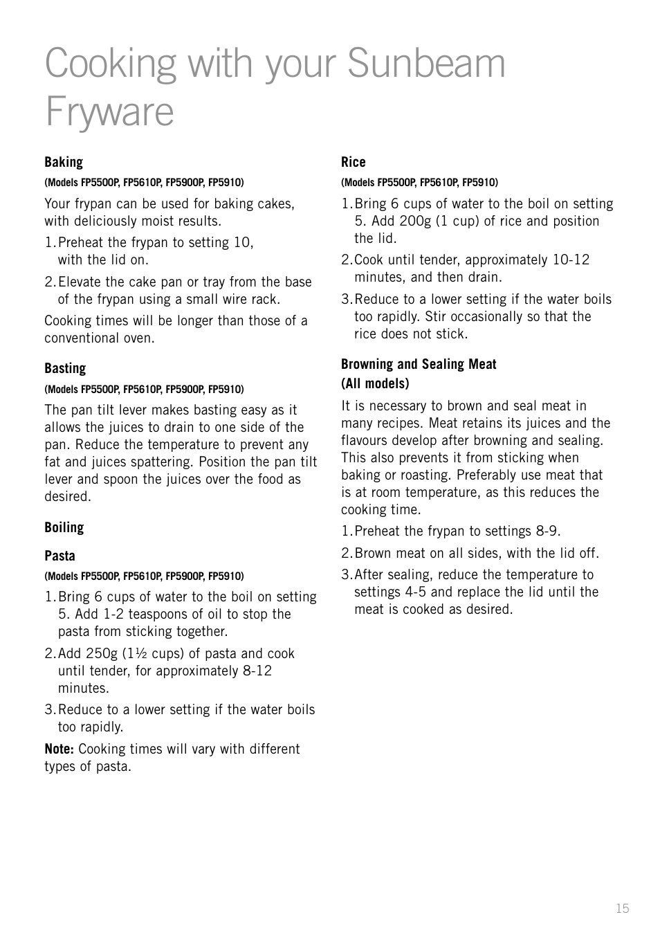 Cooking with your sunbeam fryware | Sunbeam SK4200P User Manual | Page 17 / 36