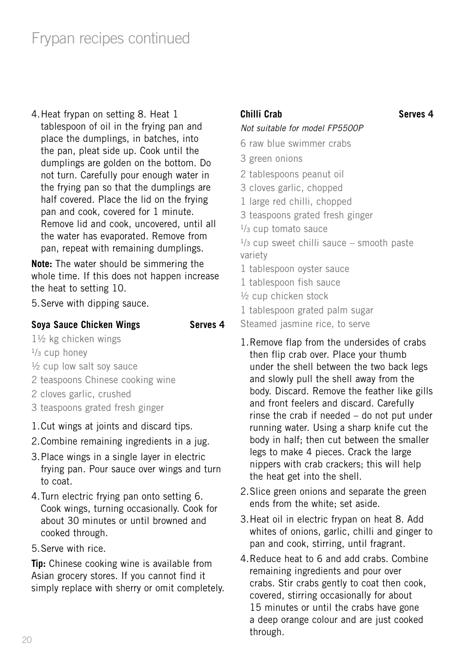 Heading, Frypan recipes continued | Sunbeam SK4200P User Manual | Page 22 / 36