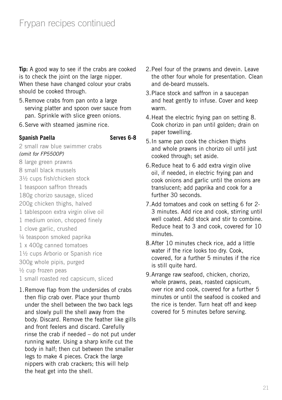 Heading, Frypan recipes continued | Sunbeam SK4200P User Manual | Page 23 / 36