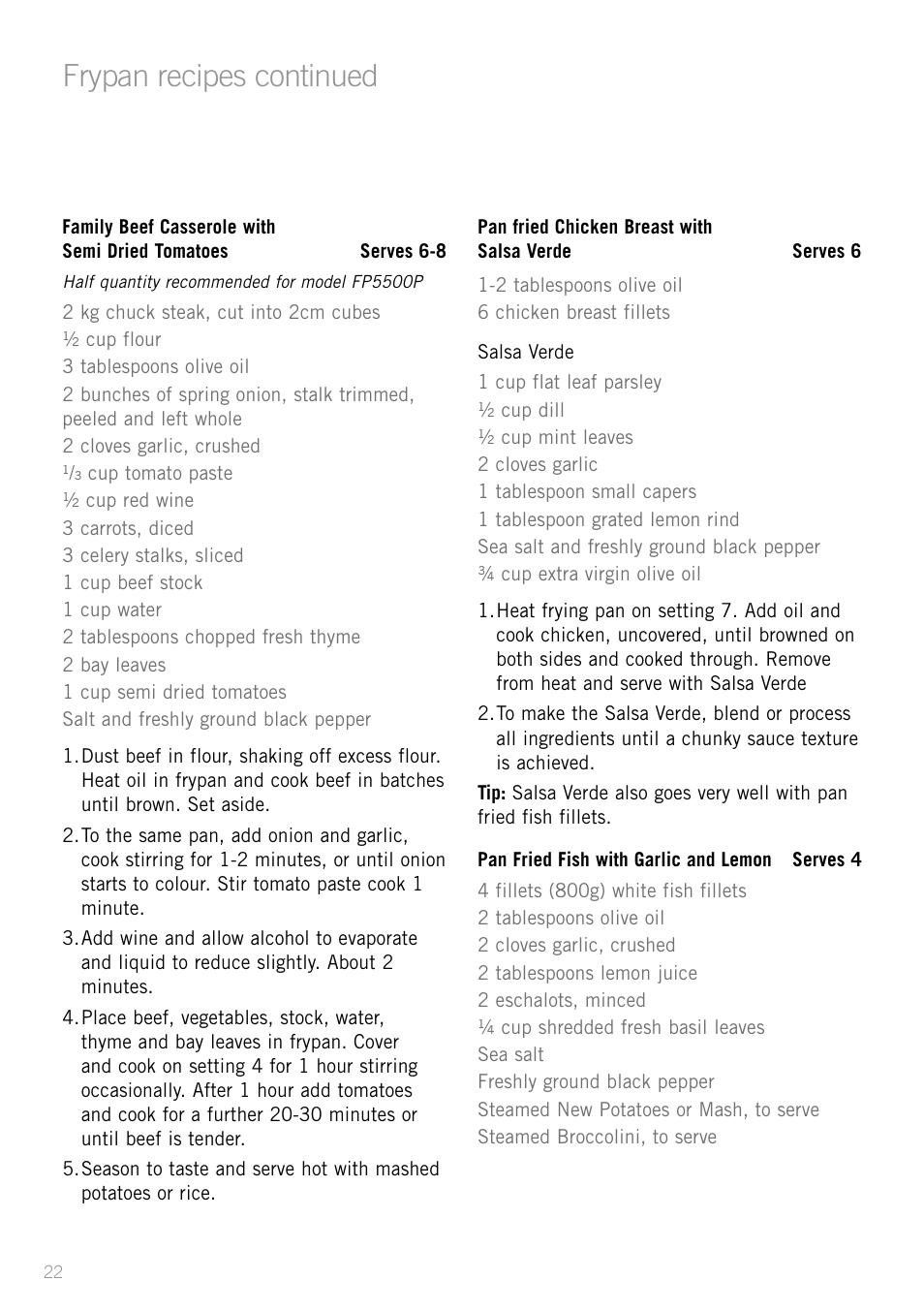 Heading, Frypan recipes continued | Sunbeam SK4200P User Manual | Page 24 / 36
