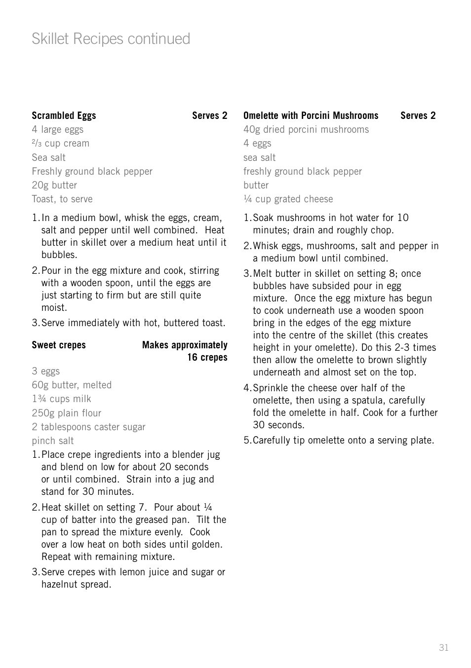 Heading, Skillet recipes continued | Sunbeam SK4200P User Manual | Page 33 / 36