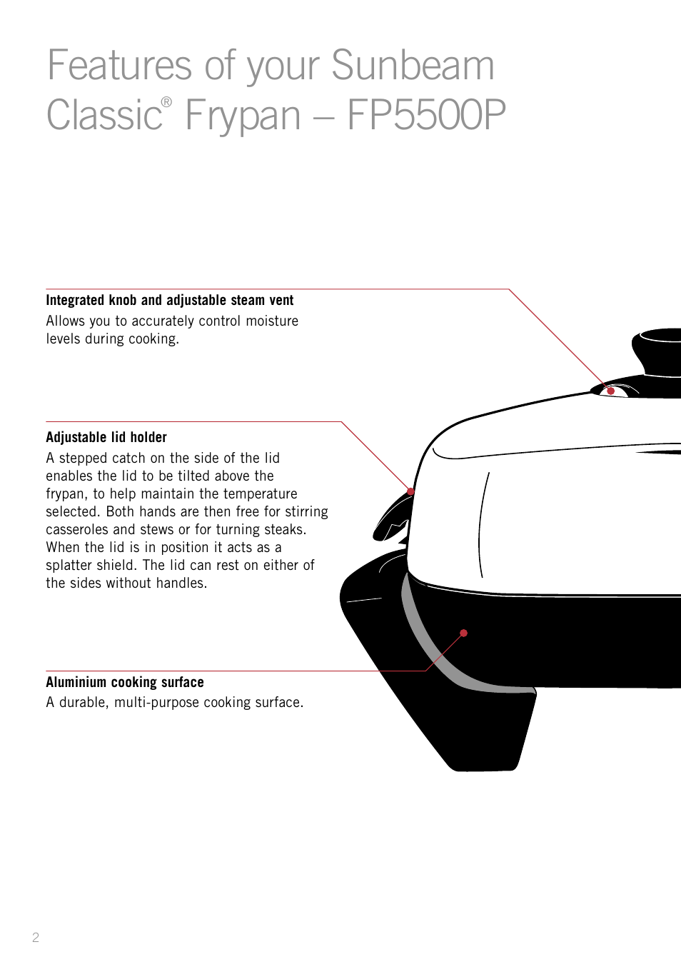 Sunbeam classic, Frypan – fp5500p, Heading | Features of your sunbeam classic | Sunbeam SK4200P User Manual | Page 4 / 36