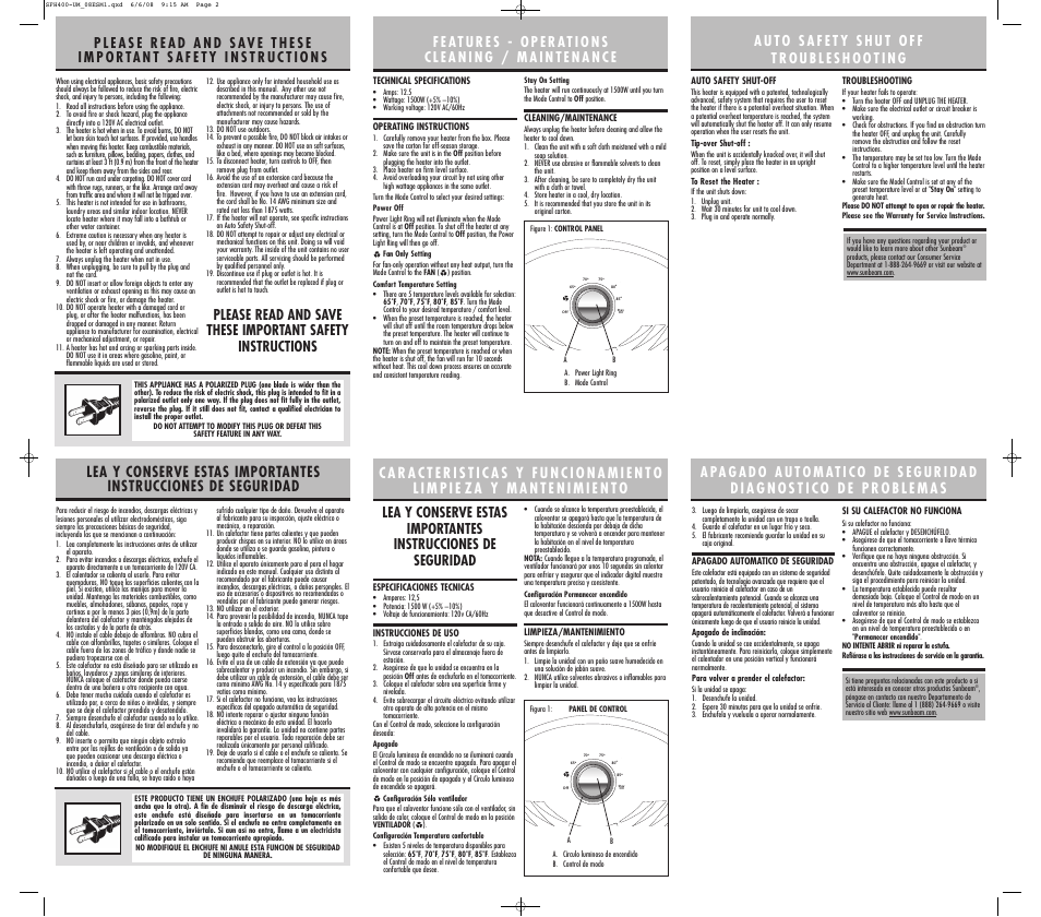 Sunbeam SFH400 User Manual | Page 2 / 2