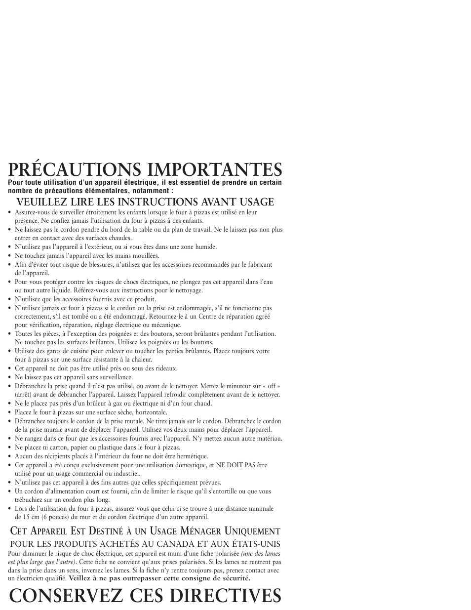 Conservez ces directives, Précautions importantes, Veuillez lire les instructions avant usage | Sunbeam 3224 User Manual | Page 17 / 24